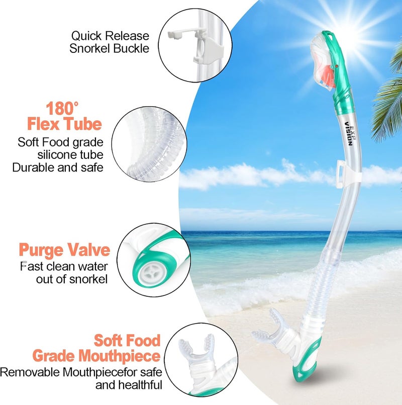 EXP VISION Snorkel Set Pano 3 Window Adult Snorkeling Gear, Professional Snorkel Goggles Anti-Fog Diving Mask, Anti-Leak Swim Goggles and Dry Top Snorkel for Diving, Snorkeling, Swimming - Image 5